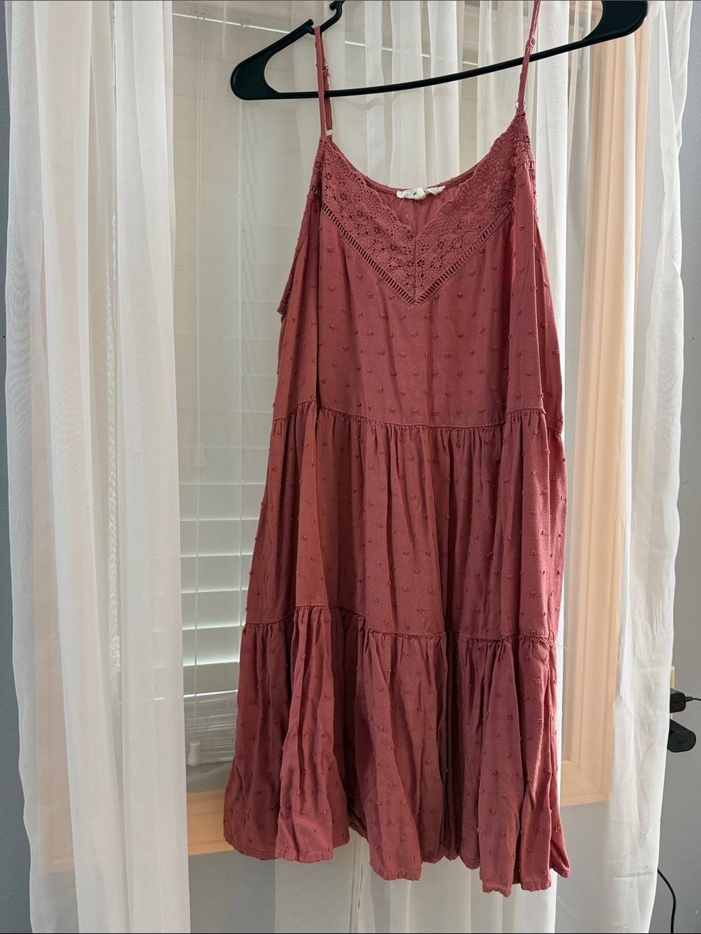 Tiered Spaghetti-Strap Summer Mini Dress in Dusty Rose